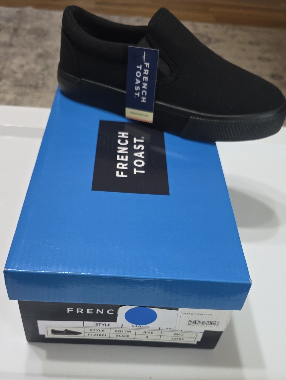 French Toast Black Kids Slip-On Canvas Loafer